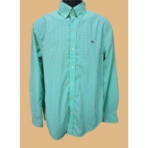 Vineyard Vines Whale Performance Shirt Medium Green Check Nylon Blend